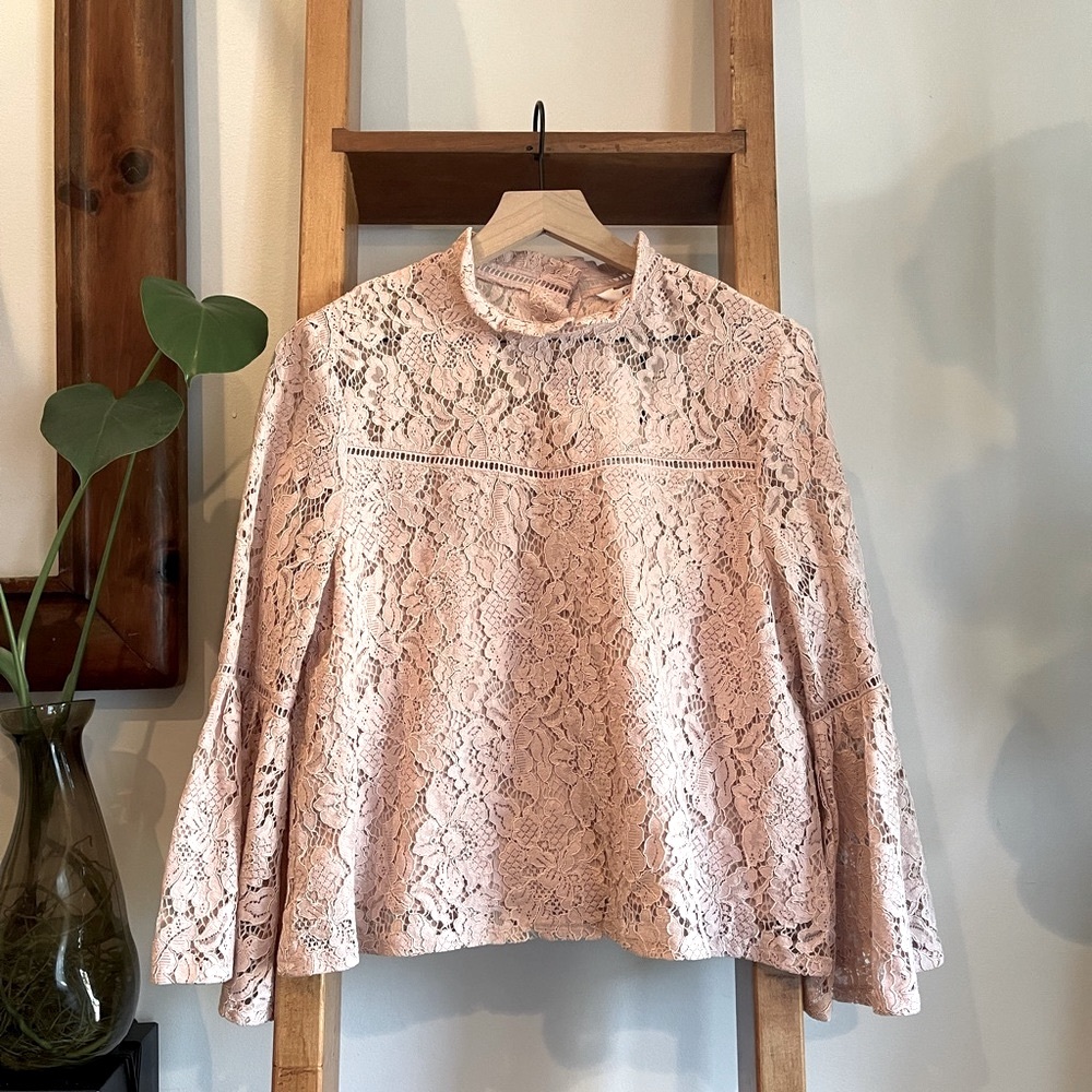 NWT - SZ L Jack by BB Dakota Pink Wild Heart Lace Top!
